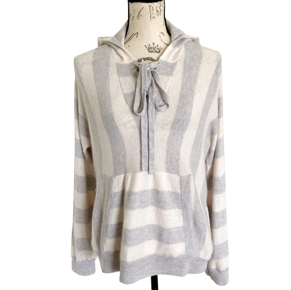 27 Miles Womens 100% Cashmere Striped Sweater Hoodie XS Quiet luxury Top